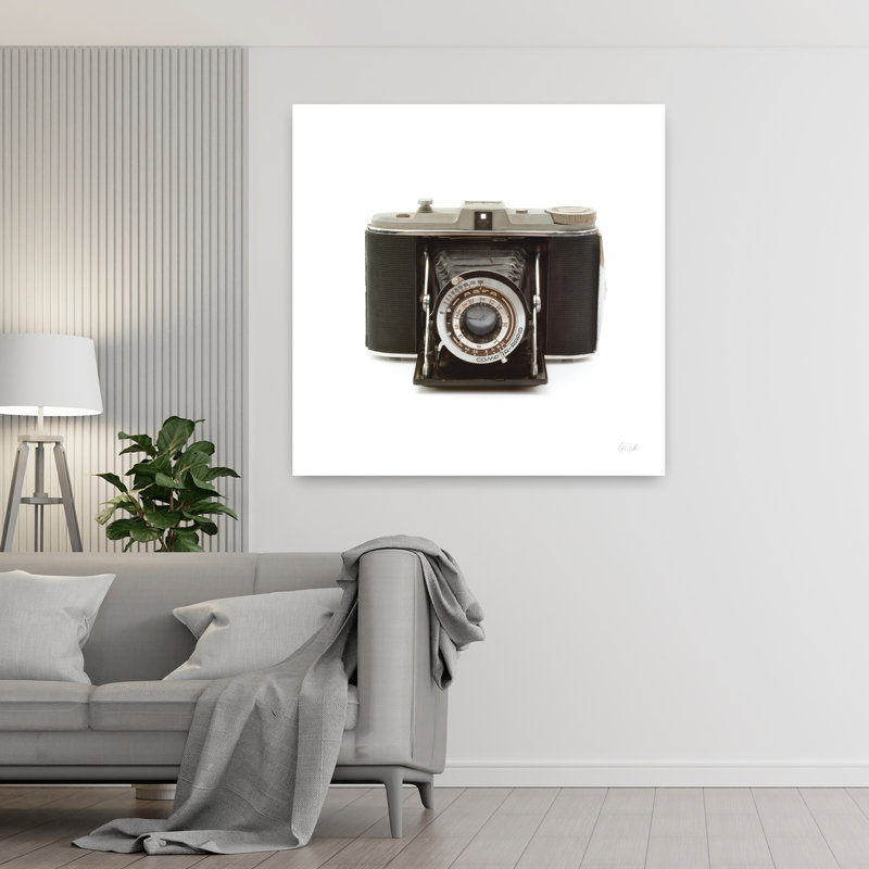 Appareil photo rétro avec art photographique noir, H 48 po x l 48 po