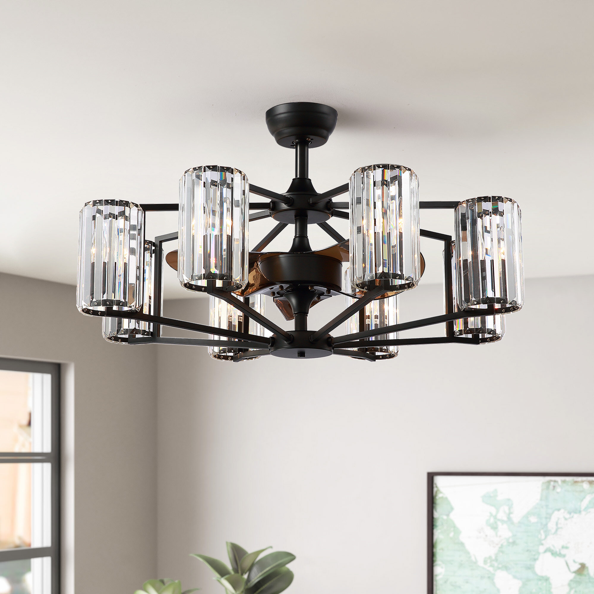 Ferris 35" 8 - Light Dimmable Crystal Ceiling Fan with Light Kit and Remote Control