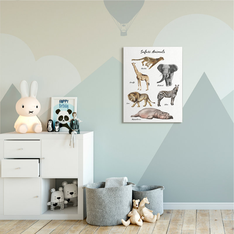 Safari, graphique animalier, aquarelle ludique, H 40 po x l 30 po x 1,5 po, Toile tendue