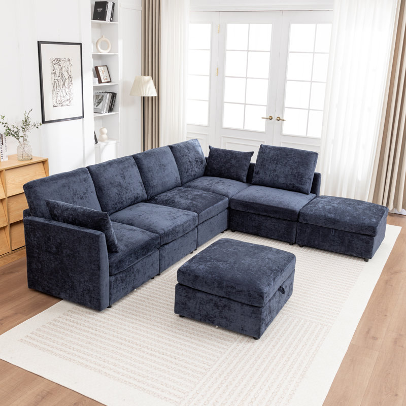 Ober 7-Piece L-Shaped Sectional Sofa, Blue