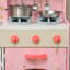 Pink Kids Play Kitchen Set With Lights, Sounds, Double Stoves, Ice Maker & Chalkboard For Ages 3+