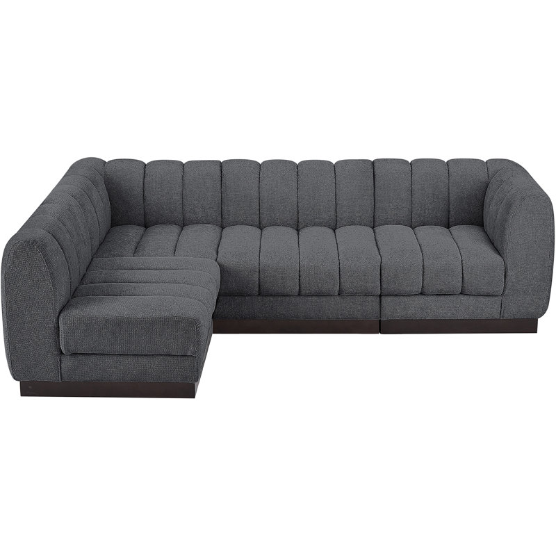 Canapé modulaire rembourré 4 pièces Quinn, Tissu gris chenille