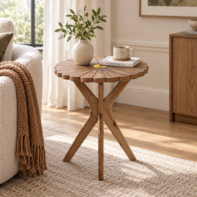 Organic Modern Wood End Table with Flower Shaped Top and Sculptural Base
