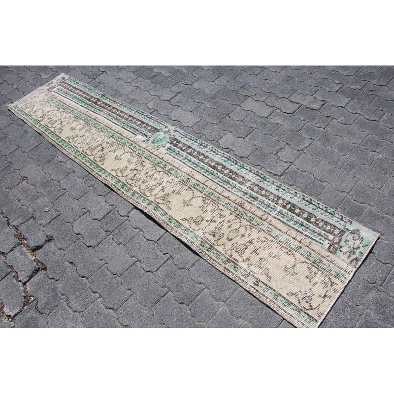 Tapis de couloir rétro beige Oushak