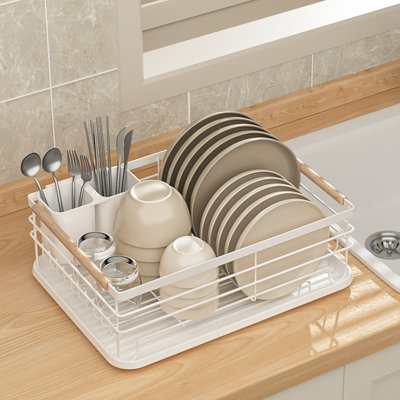 Kitchen Dish Drying Rack with Cutlery Holder and Removable Drip Tray