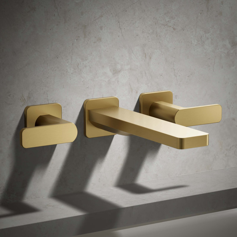 Parallel Wall Mount Bath Filler Trim, Vibrant Brushed Moderne Brass