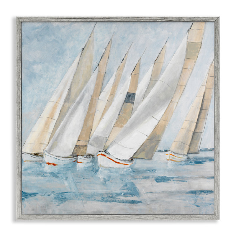 Voilier, régate côtière, scène giclée, design par Lorenzo Collective, H 17 po x l 17 po, Estampe numérique Farmhouse