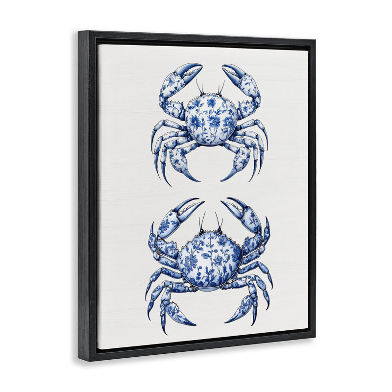 Cadre flottant Vintage Toile Crabs, design par lettré et doublé, Cadre flottant noir de jais, H 21 po x l 17 po
