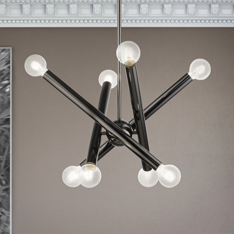 Lustre linéaire spoutnik moderne à 8 lumières Ruven, Noir chromé