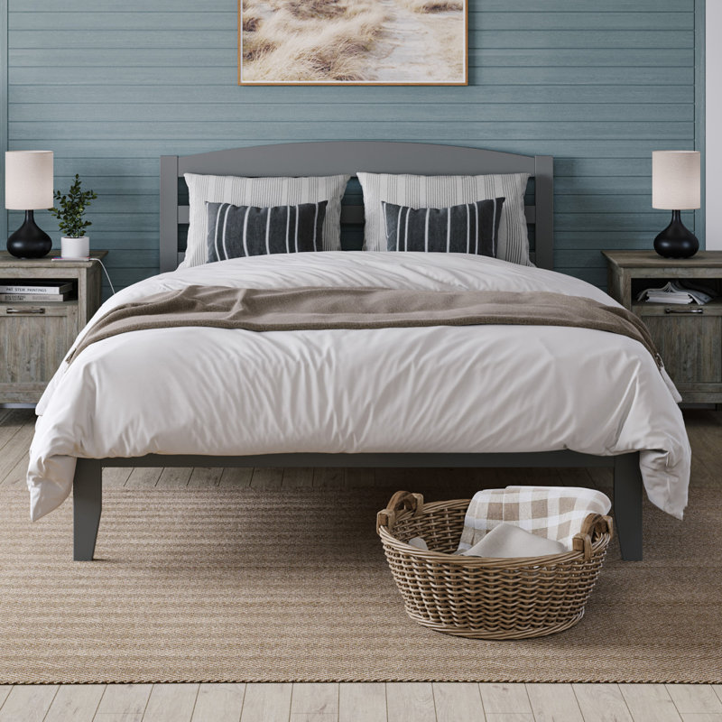 Elliana Solid Wood Slat Bed, Queen, Gray