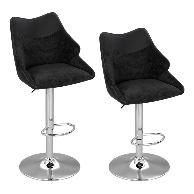 Swivel Upholstered Bar Stool with Iron Frame, Black, 2