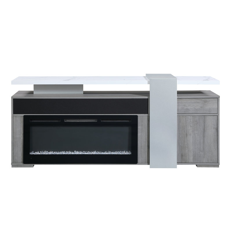 Meuble audio-vidéo 76 po avec foyer électrique et haut-parleur Bluetooth 76 po, meuble télé moderne pour salon