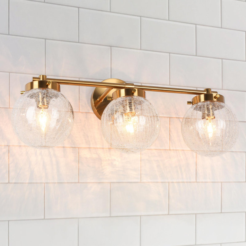 Hampson Dimmable 21.7'' W Gold Cracked Glass Bathroom Vanity Light ETL Certified, 3