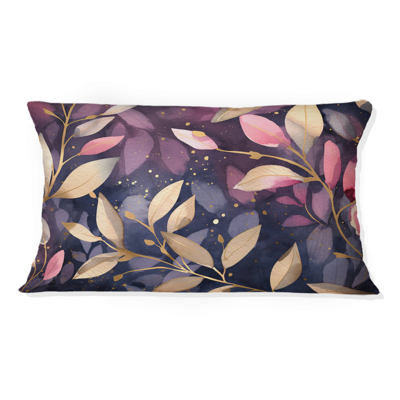 Coussin décoratif à imprimé floral mauve et feuilles mauves, Rectangle H 12 po x l 20 po
