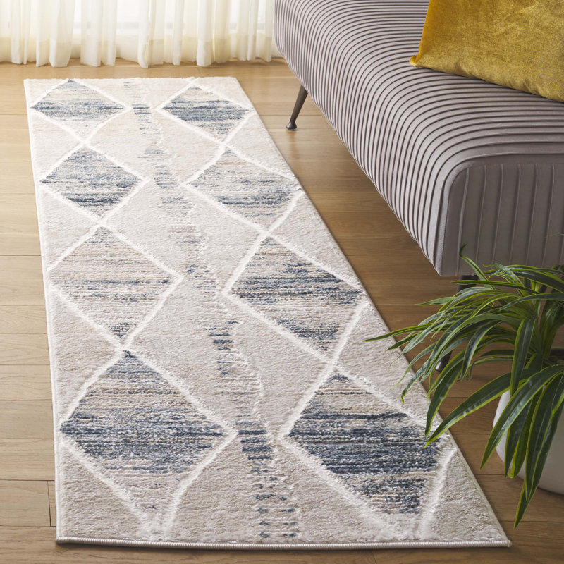 Gray and Beige 2'2" x 8' Synthetic Modern Runner Rug