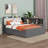 Solid Wood Daybed Frame With Trundle, Upholstered Storage Headboard, Shelves And Rotatable Board-598068232-598068229