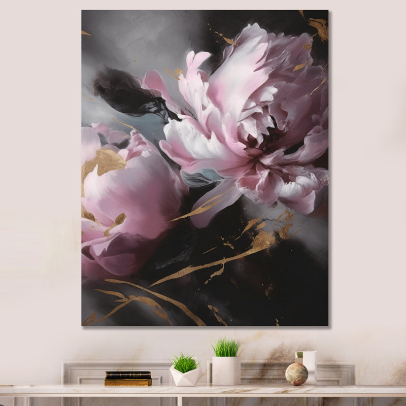 Harmonieux rose gris pivoine I - impressions d'art pivoines florales, L 12 po x H 20 po, Toile tendue