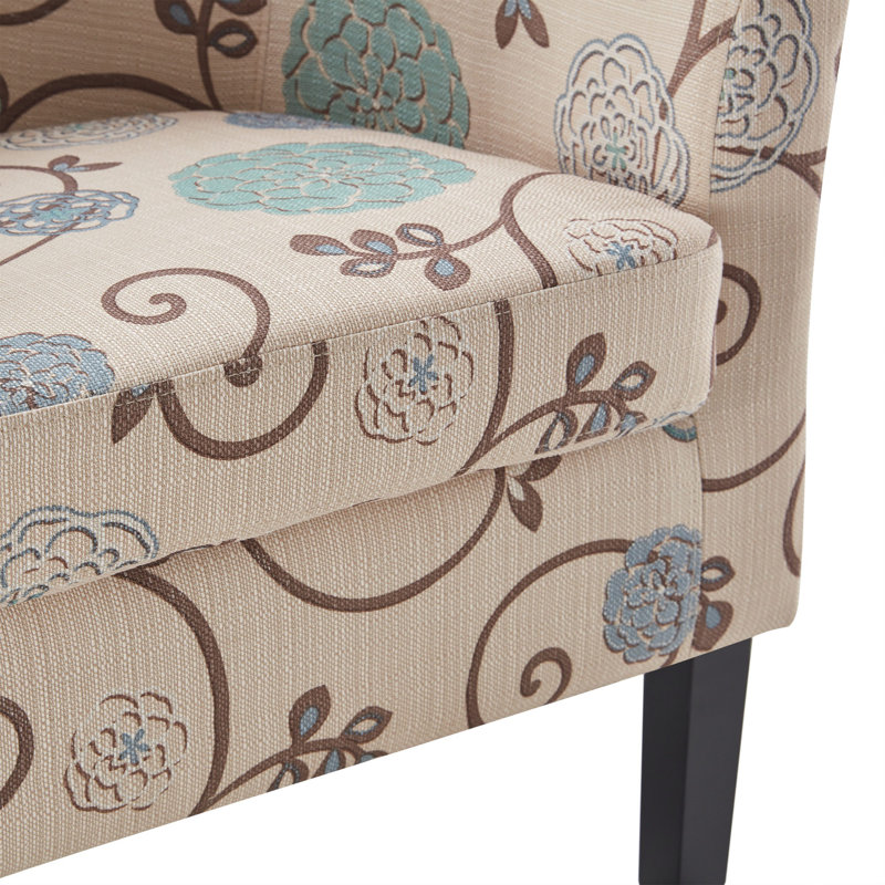 Fauteuil demi-tonneau de 26,77 po Munson, Beige / lin bleu