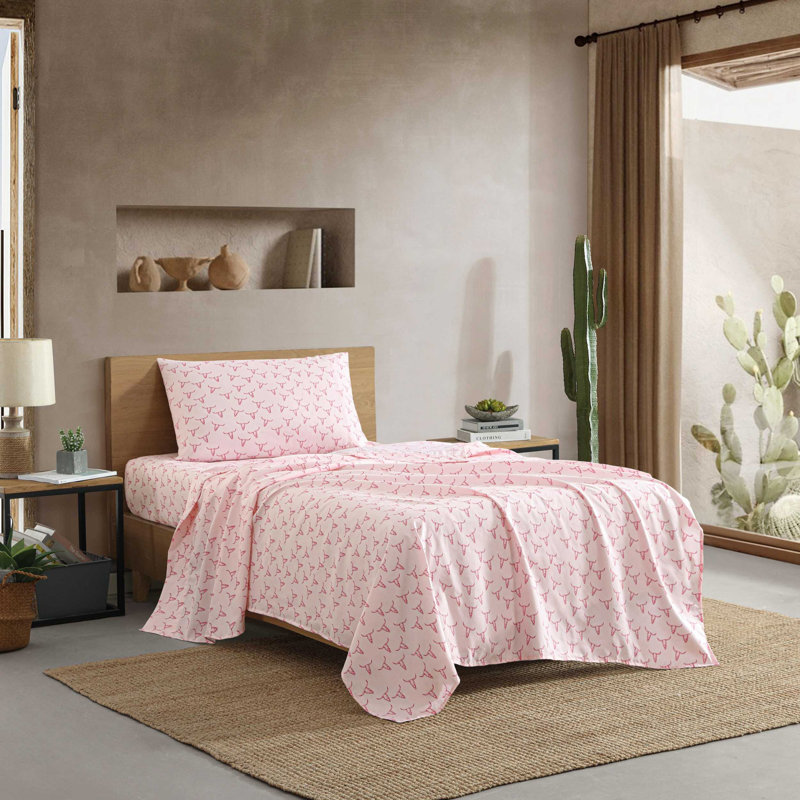 Wrangler Printed Cozy Novelty Sheet Sets, Steer Skulls Pink, Twin XL Sheet Set with 1 Pillowcase