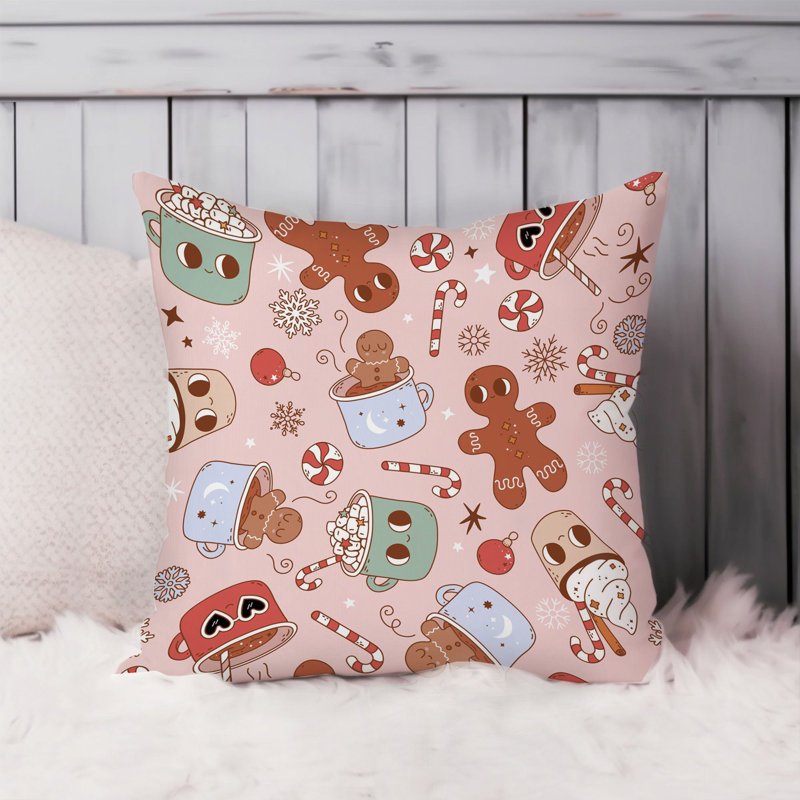 Holiday Christmas Ginger Bread Cookie Pattern I Modern Throw Pillow Cover, Square 16"