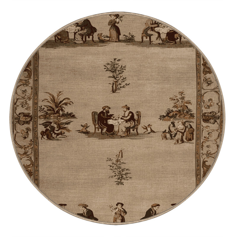 Machine Washable French Beige Area Rug, Round 6'