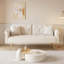 Canapé-lit long de 69,7 po recouvert de velours beige, avec garniture cloutée et accompagné d'un coussin décoratif assorti-1609339488