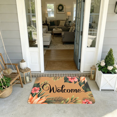 Paillasson Tropical Leaf Welcome Decor, 20 po x 32 po, brun terre cuite, pour patio