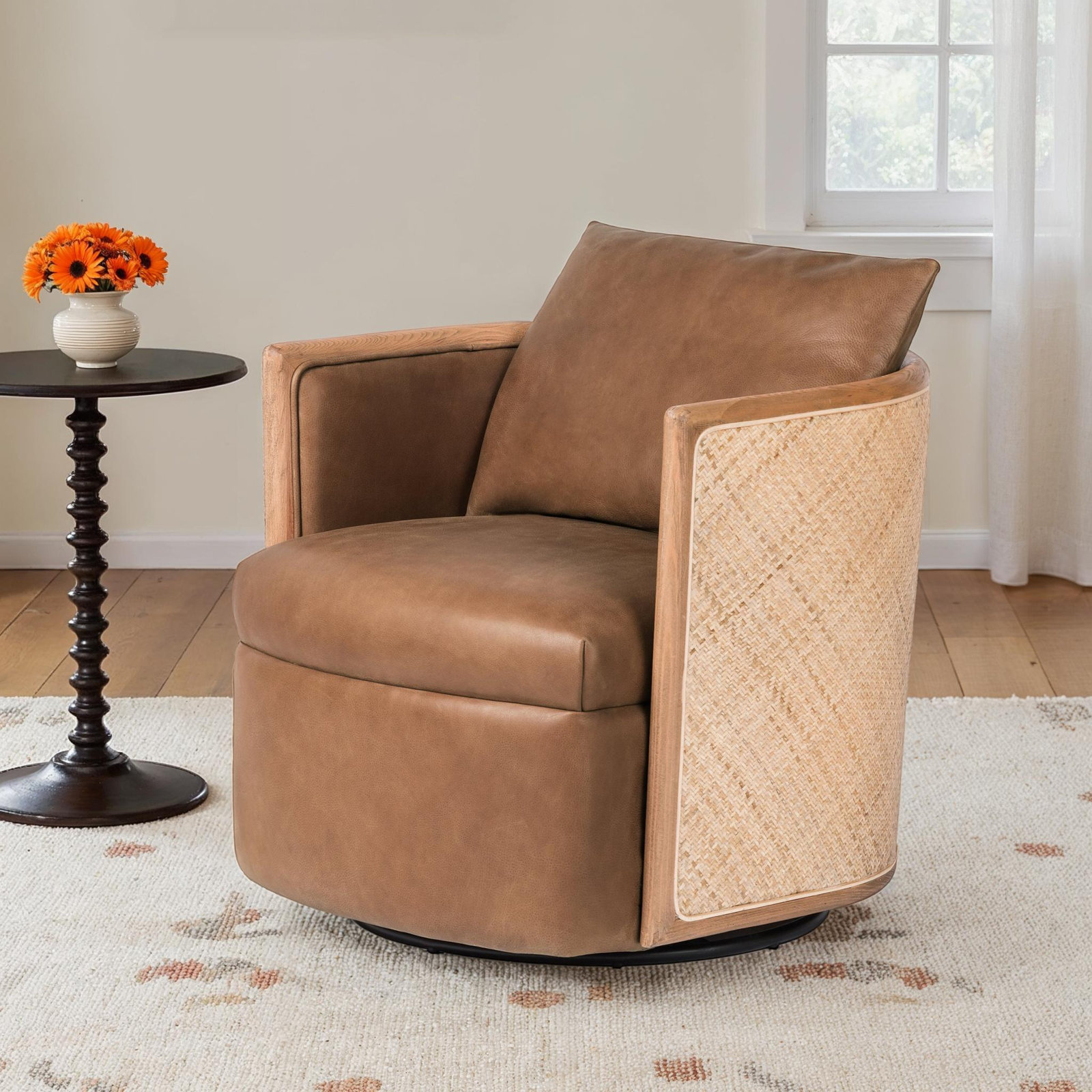 LeeRoy Genuine Leather Swivel Armchair