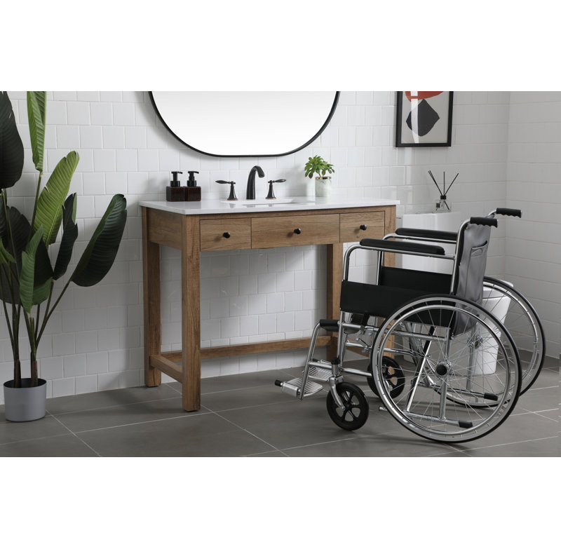 Hudson 42'' Single Bathroom Vanity with Engineered Marble Top, Natural Oak