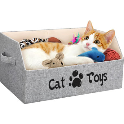 2X Thicker Large Cat Toy Bin Collapsible Cat Toy Box Sturdy Cat Toy Basket Kitten Toy Storage Bed For Organizing Cat Toys Treats Clothes And Accessories