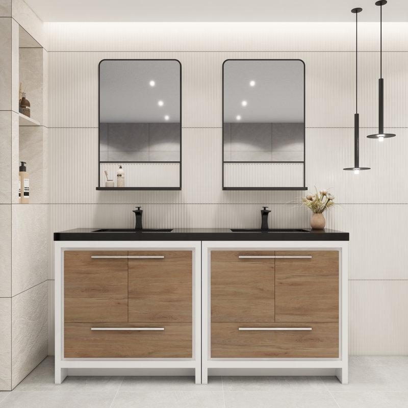 Catori 72" Double Bathroom Vanity Set, White Oak
