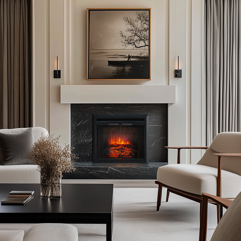 Breena Electric Fireplace Insert with Fire Crackling Sound Glass Door and Mesh Screen, 750/1500W, Black, 22 13/16 Wide, 20 1/16 Inches High, 22 13/16 W X 20 1/16 H X 7 51/64 D