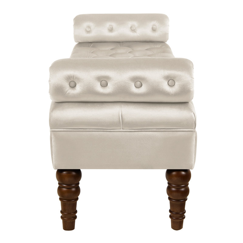 Bedroom Velvet Button Seat - Solid Wood And Champagne Combination Bench For Frame Comfortable, Champagne