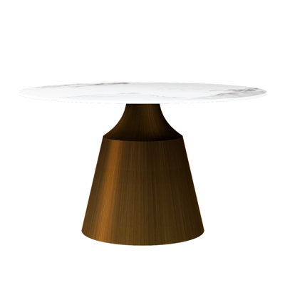 Table de salle à manger en pierre frittée de 53 po avec base en acier inoxydable bronzé. Pour 4 à 6 personnes. Cuisine, pièce, salon. Grattage et usure, personne ronde stable et facile à assembler. Bureau. Chaleur froide
