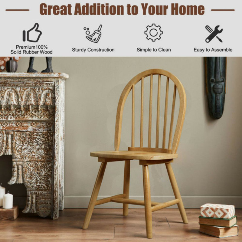 Natural Oak High Back Windsor Side Chair Set