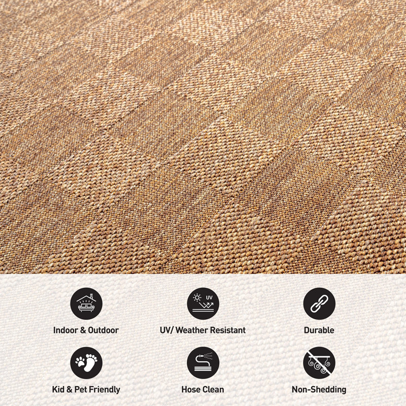 Checkered Natural/Jute Easy-Care Indoor/Outdoor Flat Woven Area Rug, Natural, Rectangle 2' x 3'