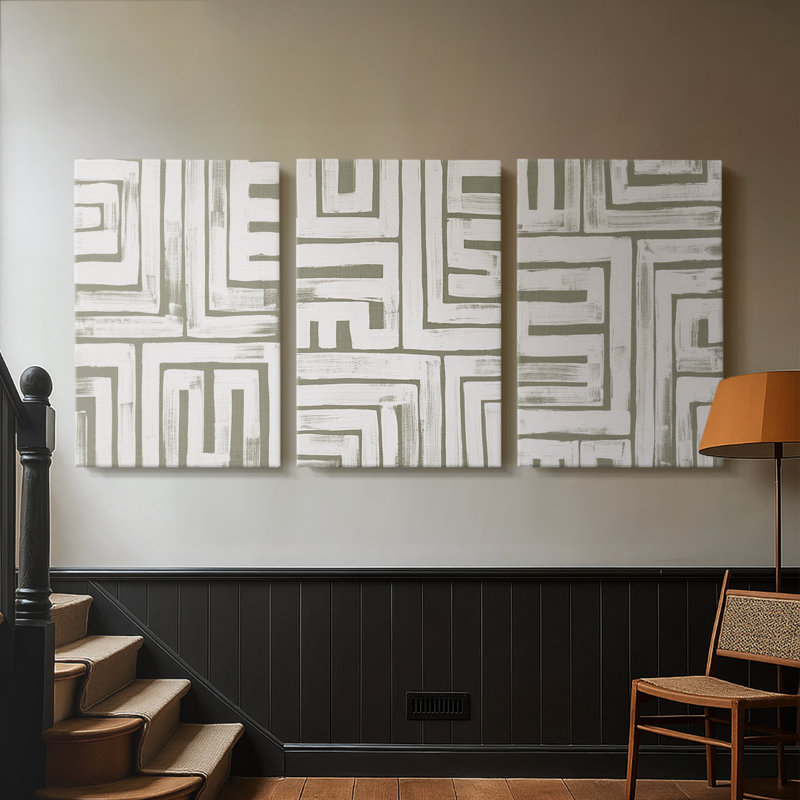 Maze Interlock I  -Custom Wrapped Gallery Canvas - 3 Pieces, 12" H x 24" W