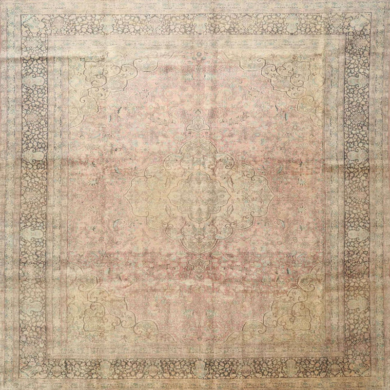 Tapis oriental gris et beige, Rond 5 pi