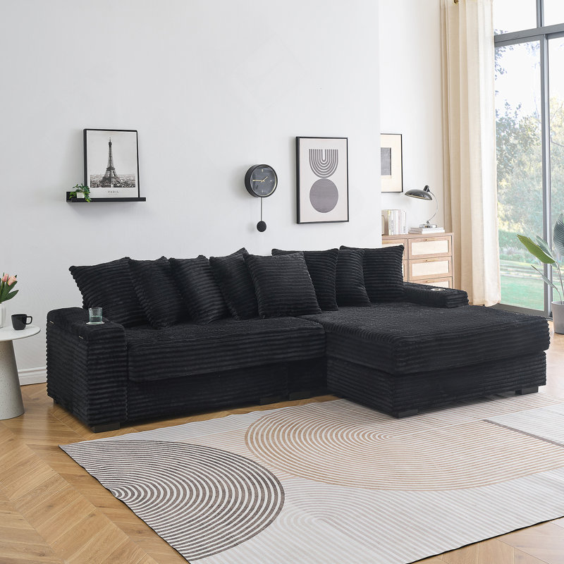 Canapé inclinable confortable avec porte-gobelet et fonction de rangement pour différentes pièces, Noir