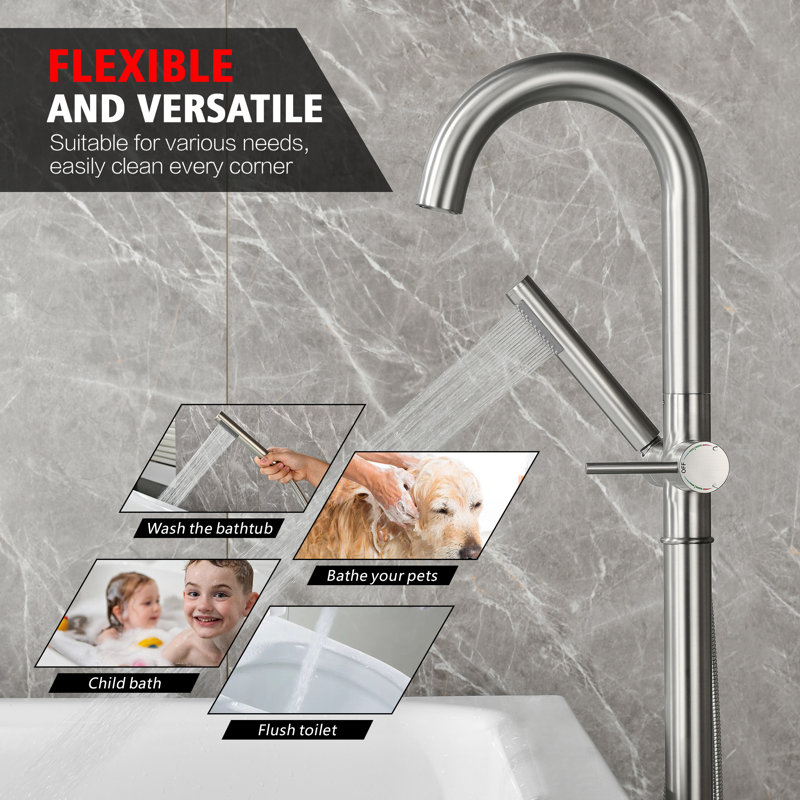 Robinet de baignoire autoportant Sumerain, Nickel brossé