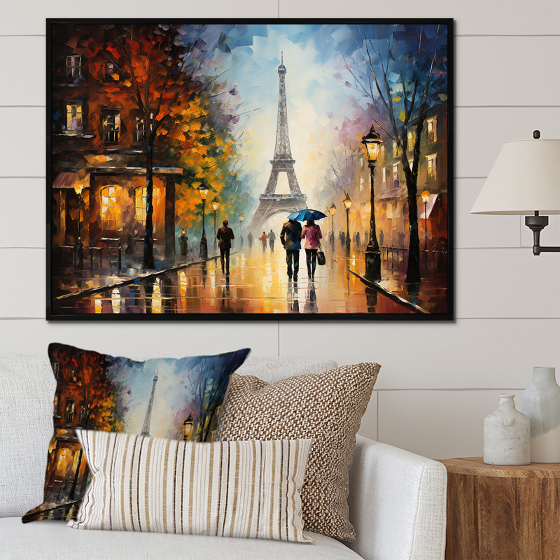 Couple romantique à Paris I - City Paris, art mural, Cadre flottant noir, H 12 po x l 20 po x P 1 po