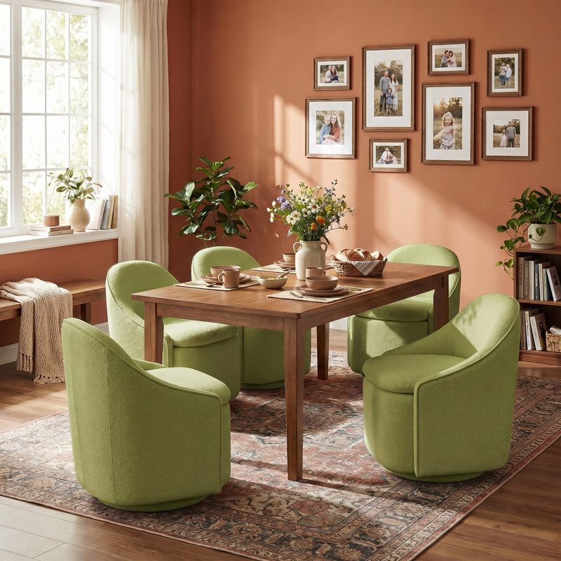  Fauteuil demi-tonneau pivotant avec rangement Aimille, Chenille vert Verna