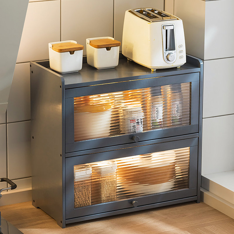 Masood Bamboo Countertop Storage Cabinet, Gray
