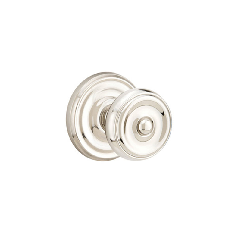 Ensemble de boutons d'intimité Emtek avec rosette régulière et bouton Waverly, Nickel poli