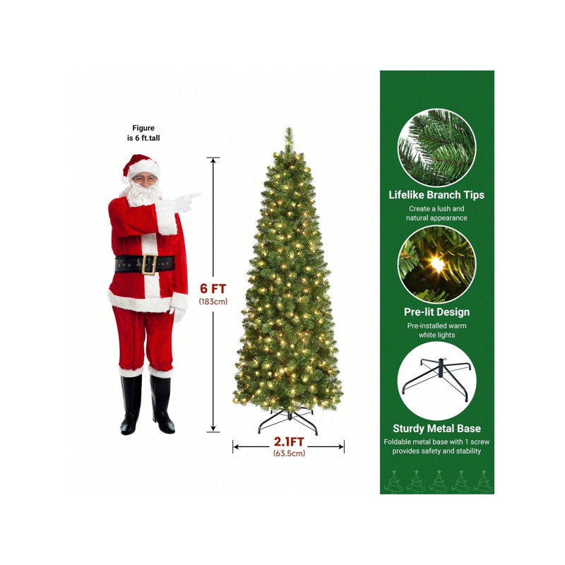Lighted Artificial Christmas Tree, 6' H