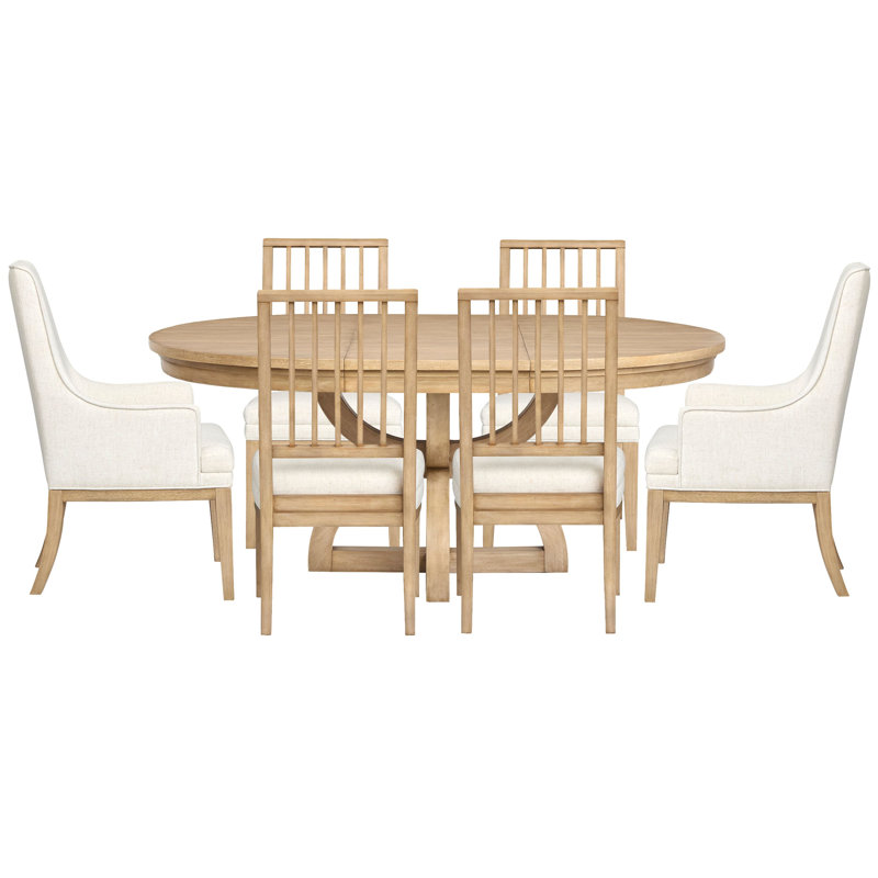 Extendable 48" Round Dining Table With 4 Side Chairs And 2 Host Chairs, 7 Pieces: Table, 6 Chairs