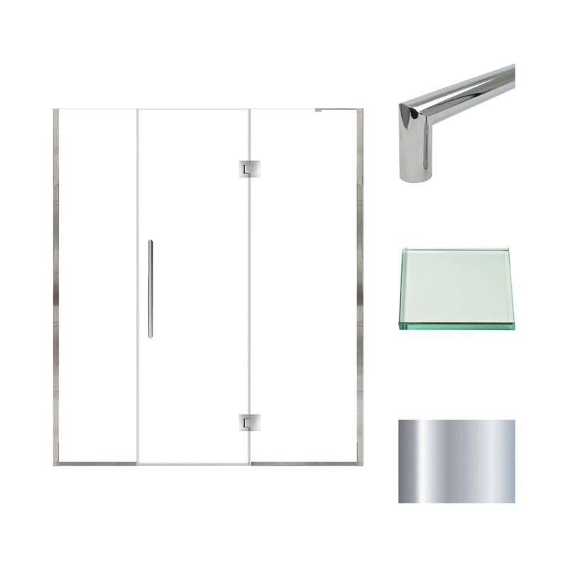 Porte de douche à charnière en chrome poli avec verre transparent l 67 po x H 76 po Transolide Elizabeth, Chrome poli