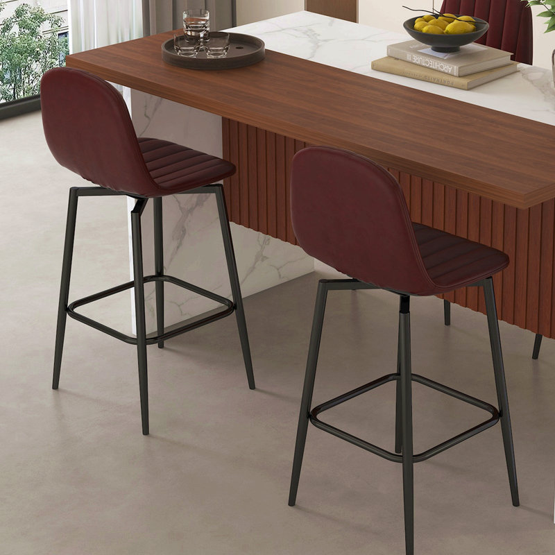Tabourets de bar modernes avec mécanisme pivotant, sièges rembourrés en polyuréthane avec support pour le dos et pieds en métal