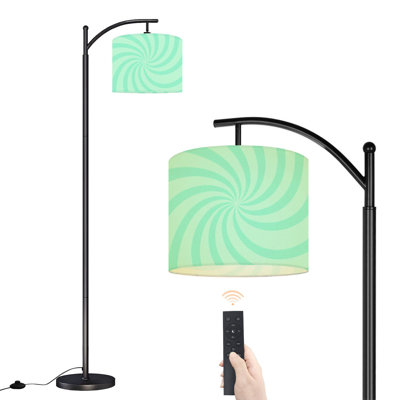 Arc Floor Lamp Mint Green Spiral Swirl Abstract Radial Retro Psychedelic Design Floor Lamps with Remote LED Lights Adjustable Lamp Shades Tall Standing Lamps for Reading Office Living Room