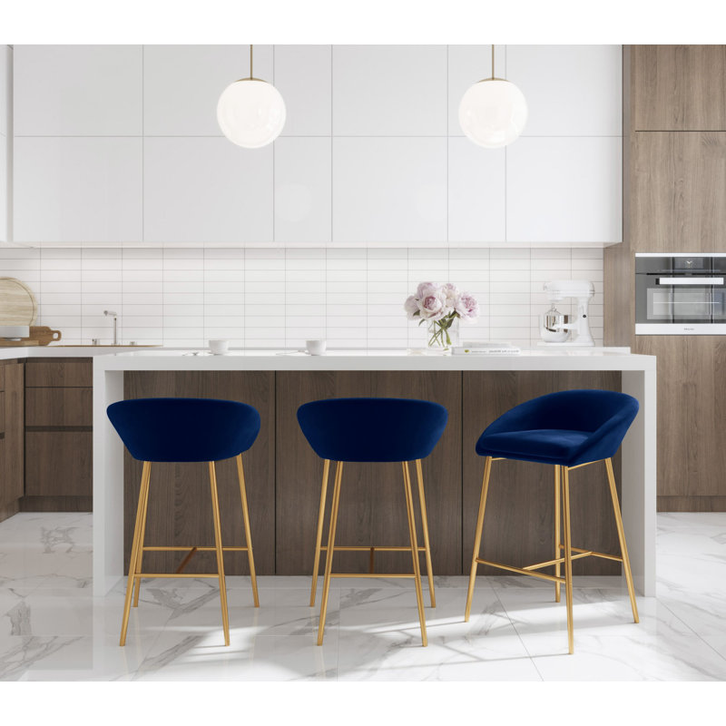 Tabouret de comptoir de 25,75 po Brielle, Velours bleu / cadre doré